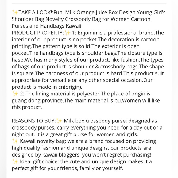 Orange Juice Box Crossbody Bag | Trendy Carton Style Purse | Fashion First Case - Picture 9 of 10